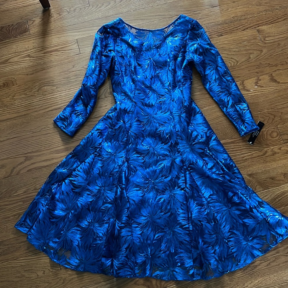 Tahari Blue A-Line Long Sleeve Dress